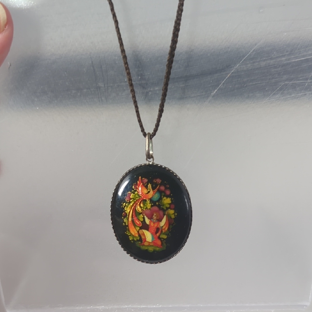 RUSSIAN BLACK LACQUER "FIREBIRD" PENDANT